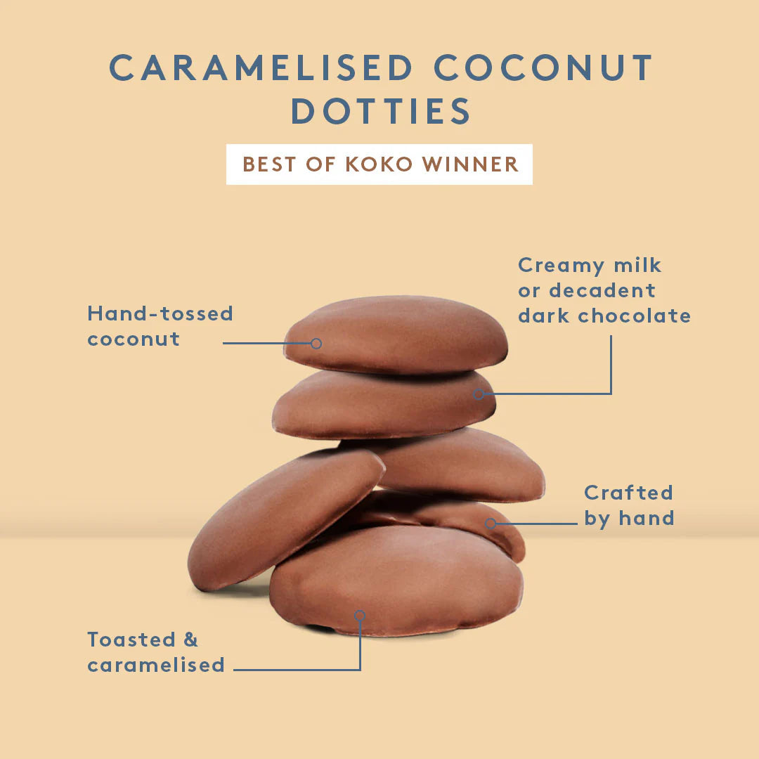 Caramelised Coconut Dotties Milk Chocolate - KOKO BLACK