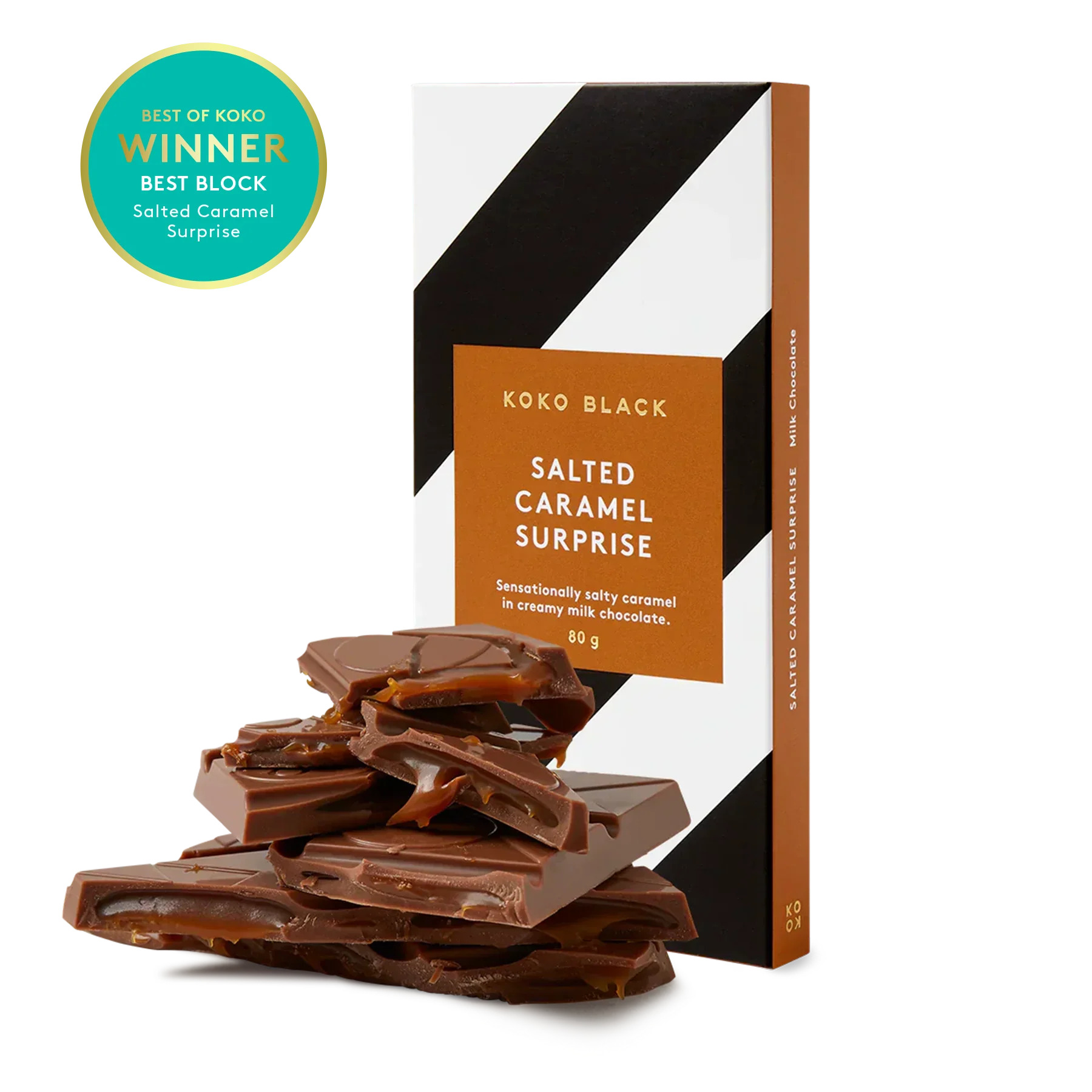 Salted Caramel Surprise Milk Chocolate Block - KOKO BLACK