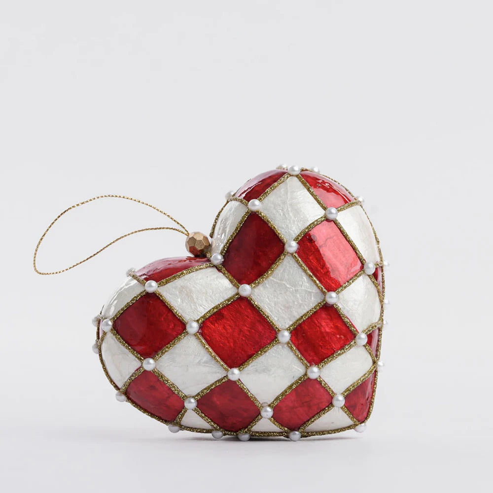 Checker Capiz Heart Decoration Red Medium