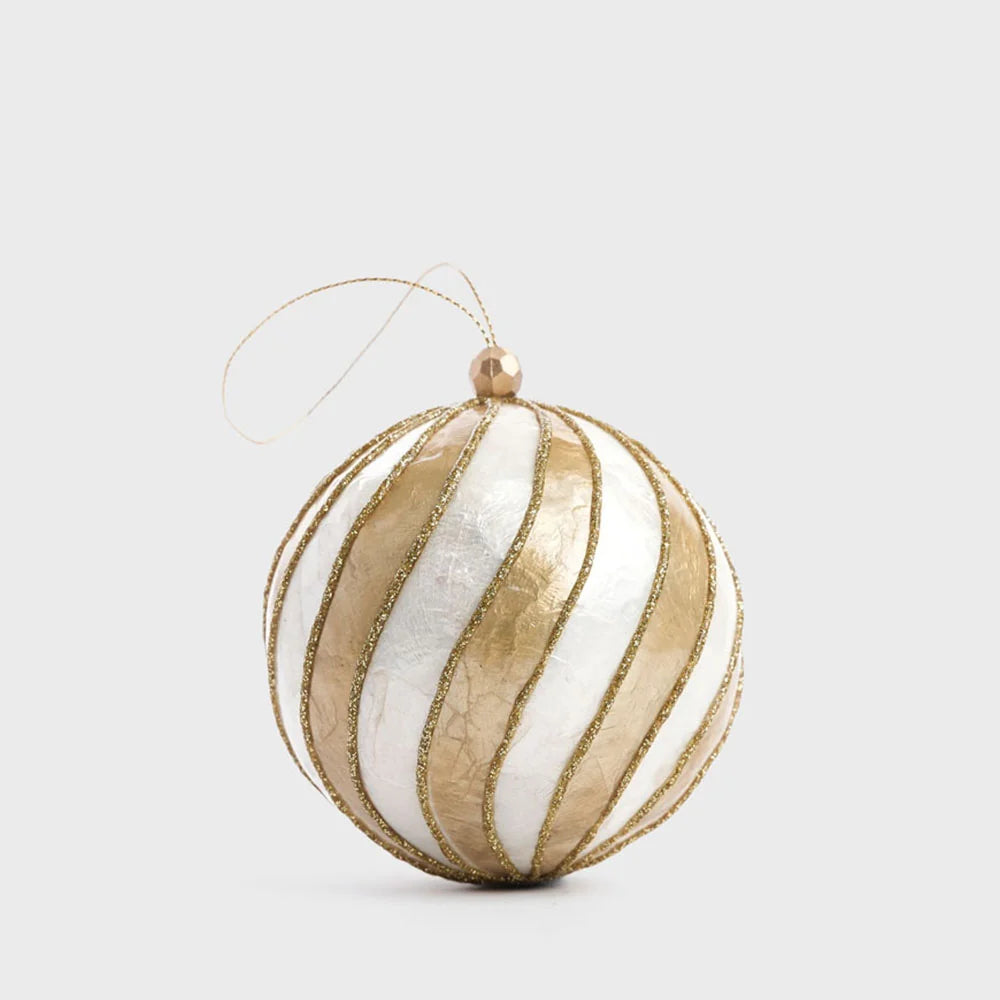 Swirl Hand Painted Capiz Bauble Gold