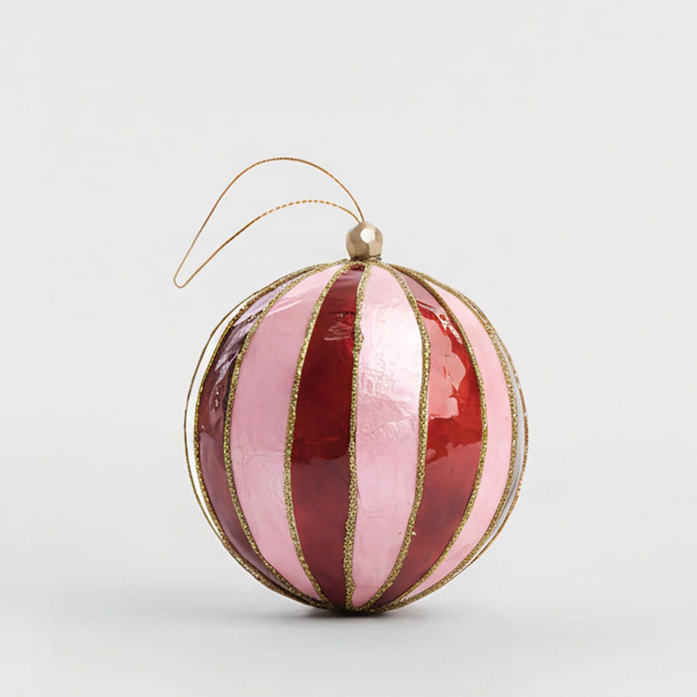 Stripe Handpainted Capiz Bauble Red & Pink