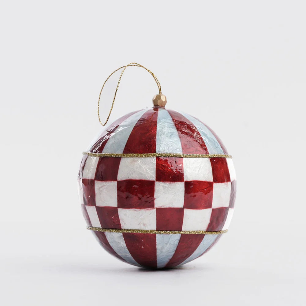 Checkers Handpainted Capiz Bauble Red & Blue