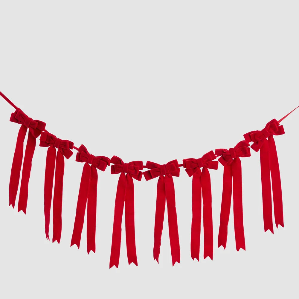 Scarlet Velvet Bow Garland Red