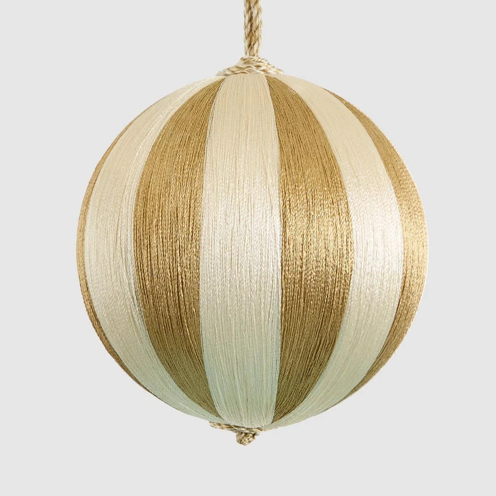 Silk Stripe Bauble Small Champagne & Ivory