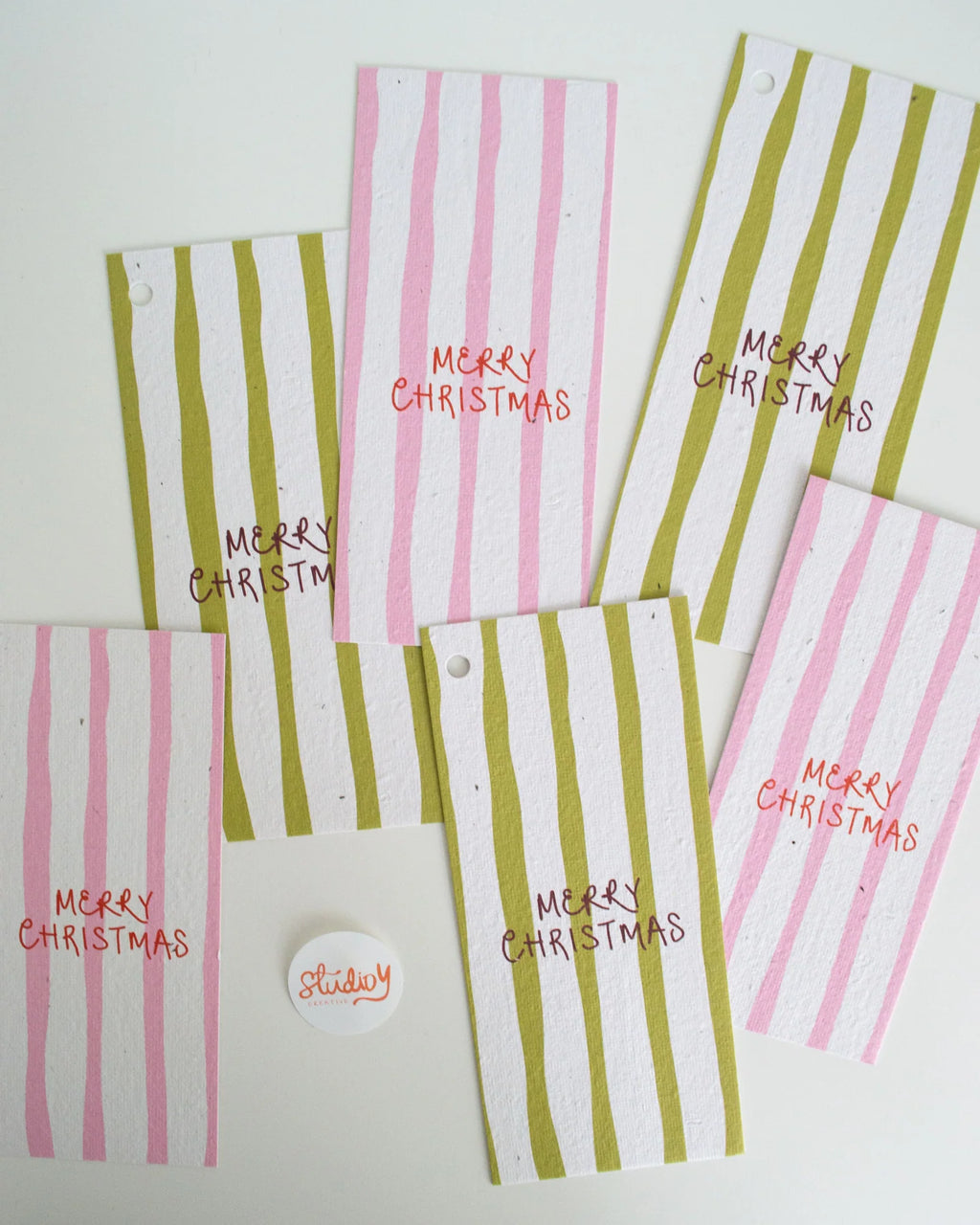 Card - LARGE CHRISTMAS STRIPE GIFT TAG (GREEN)
