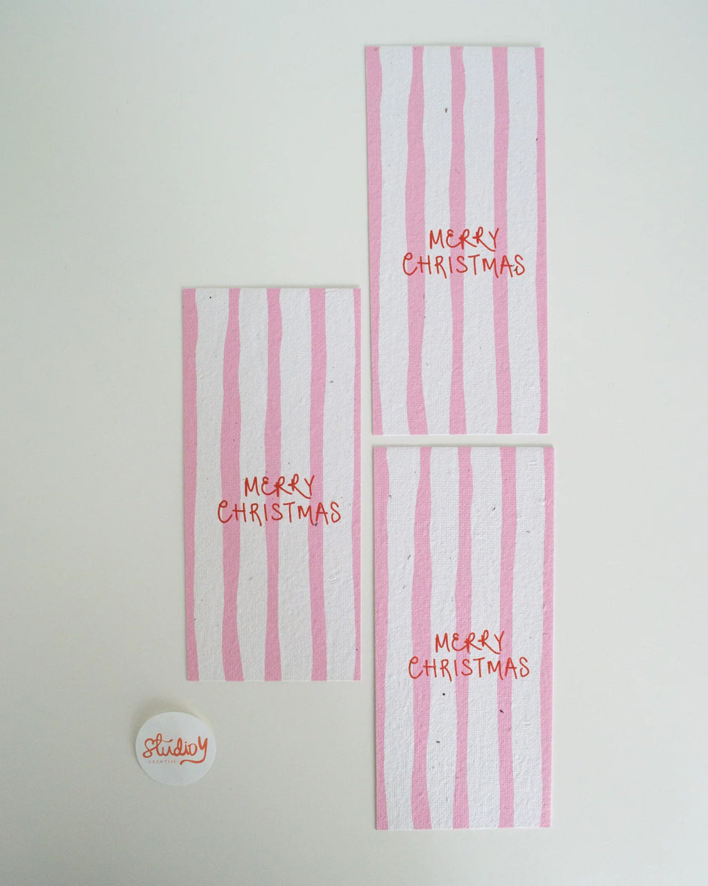 Card - LARGE CHRISTMAS STRIPE GIFT TAG (PINK)